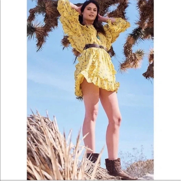 Happy X Nature By Kate Hudson Dress Ditsy Meadow Mini Floral Ruffle Yellow - Picture 2 of 14